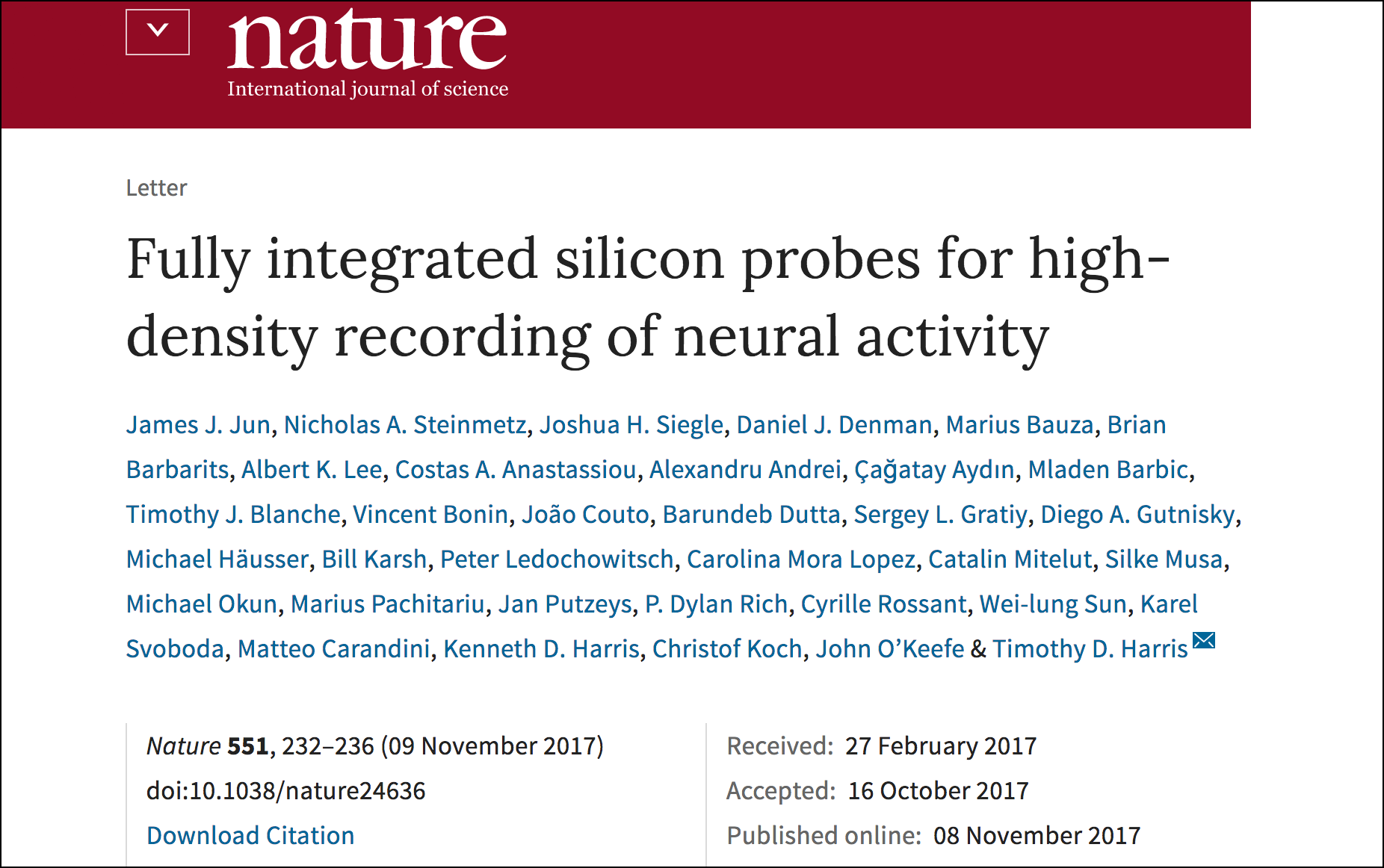 New paper in Nature